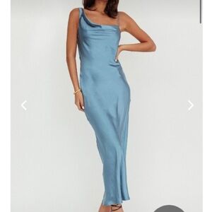 Selfie Leslie Blue Asymmetrical One-Shoulder Slip Dress